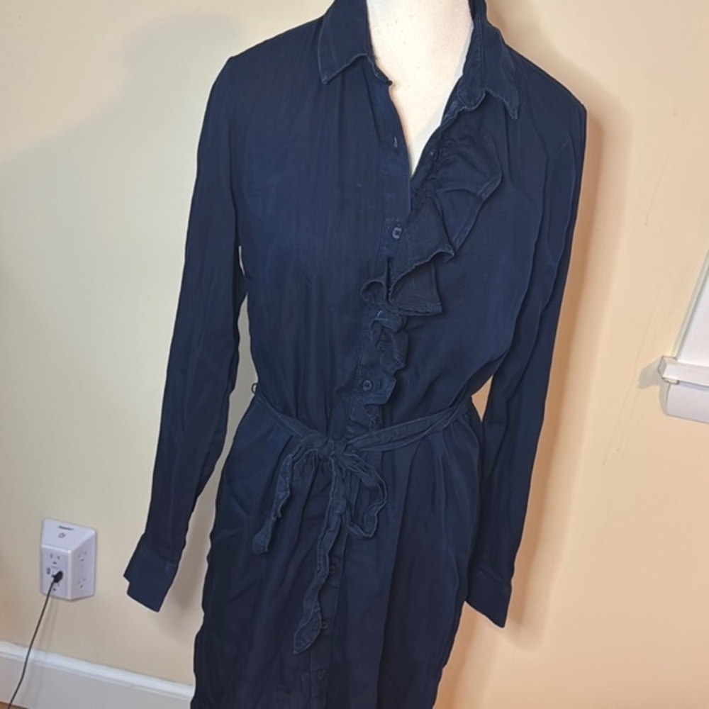 Women’s navy blue banana republic long‎ sleeve midi dress button up sz 4